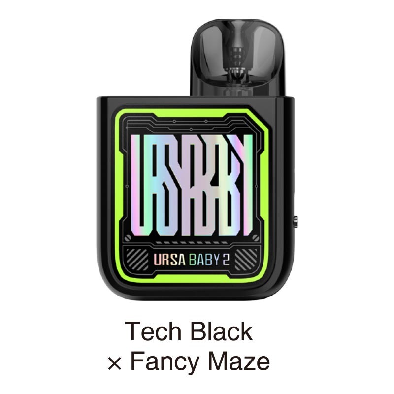Pod-система Lost Vape Ursa Baby 2 Pod Kit в чорному кольорі з райдужним та зеленим візерунком